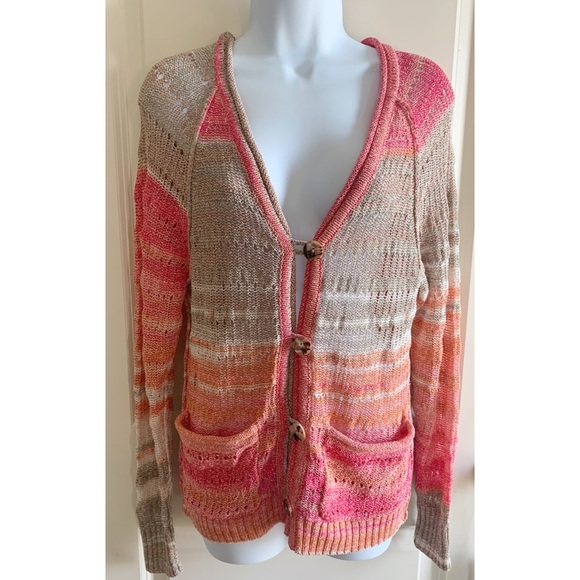Tracy Reese Crochet Button Front Beach Cardigan, Pink, Medium - Picture 1 of 5